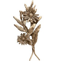 Ornament für Grabstein Zweig mit zwei zentral Gänseblümchen 11x28cm Grabschmuck Messing 54004