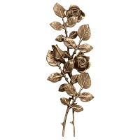 Wall plaque branch with central flowered roses and buds 15x40cm - 5,9x15,7in Bronze ornament for tombstone 55003