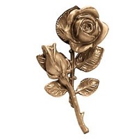 Wall plaque branch with flowery rose 10x20cm - 3,9x7,8in Bronze ornament for tombstone 55016