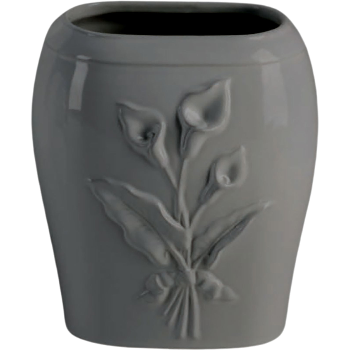 Rechteckige Grabvase Calla grau 19x17cm Aus grauem Porzellan, für Wandmontage CAL160P/G
