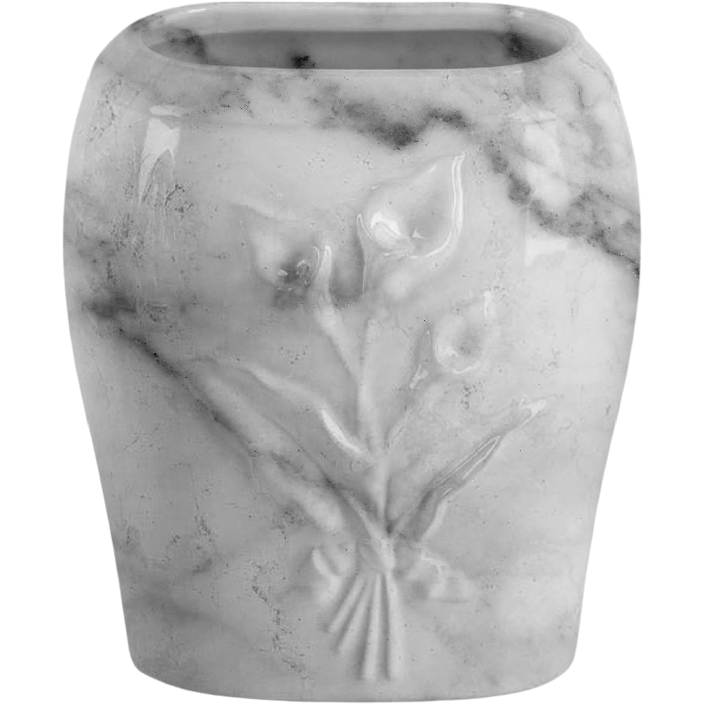 Rechteckige Grabvase Calla carrara 19x17cm Aus weißem Porzellan mit Carrara-Dekor, für Bodenbefestigung CAL160T/CARR