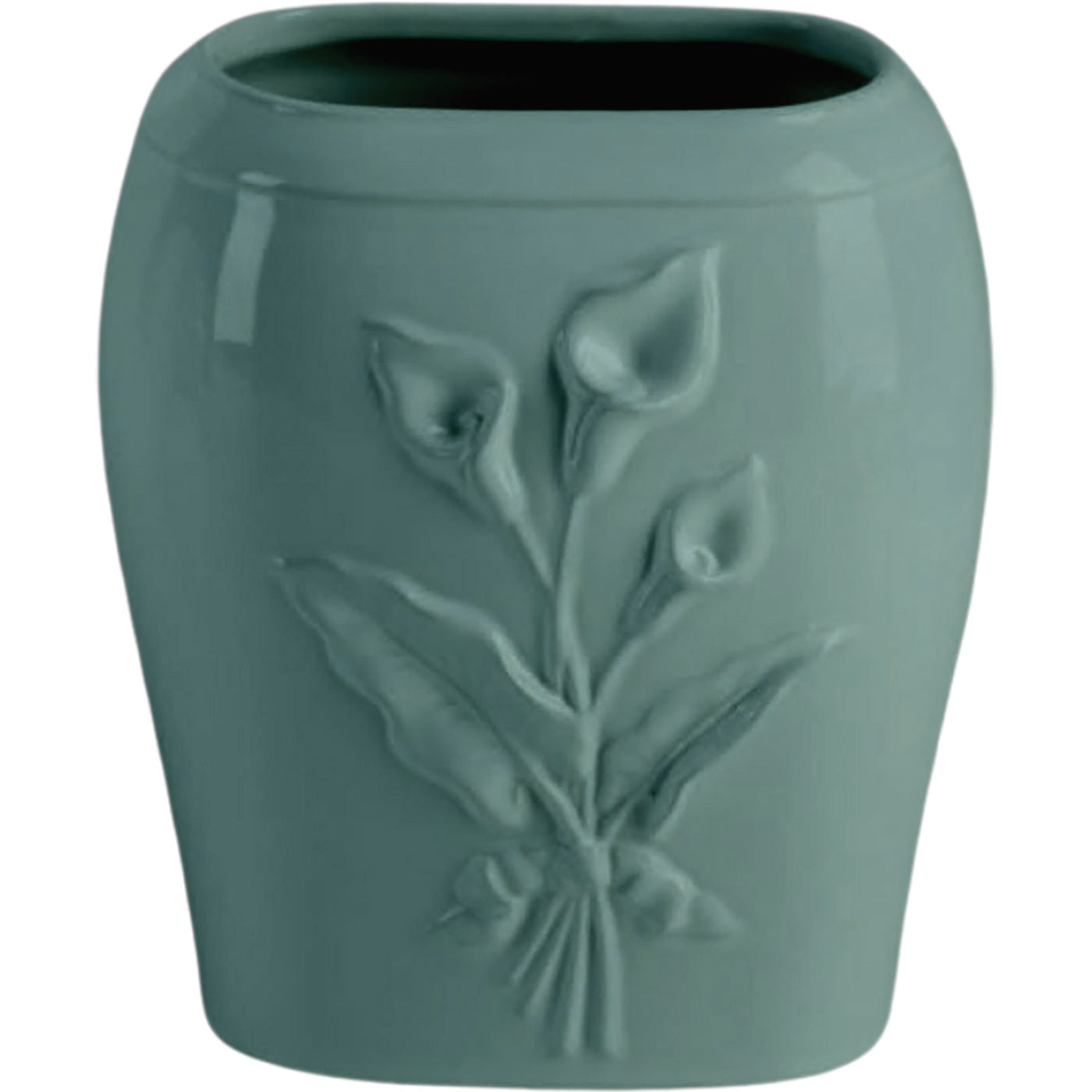 Rechteckige Grabvase Calla grün 19x17cm Aus grünem Porzellan, für Bodenbefestigung CAL160T/V