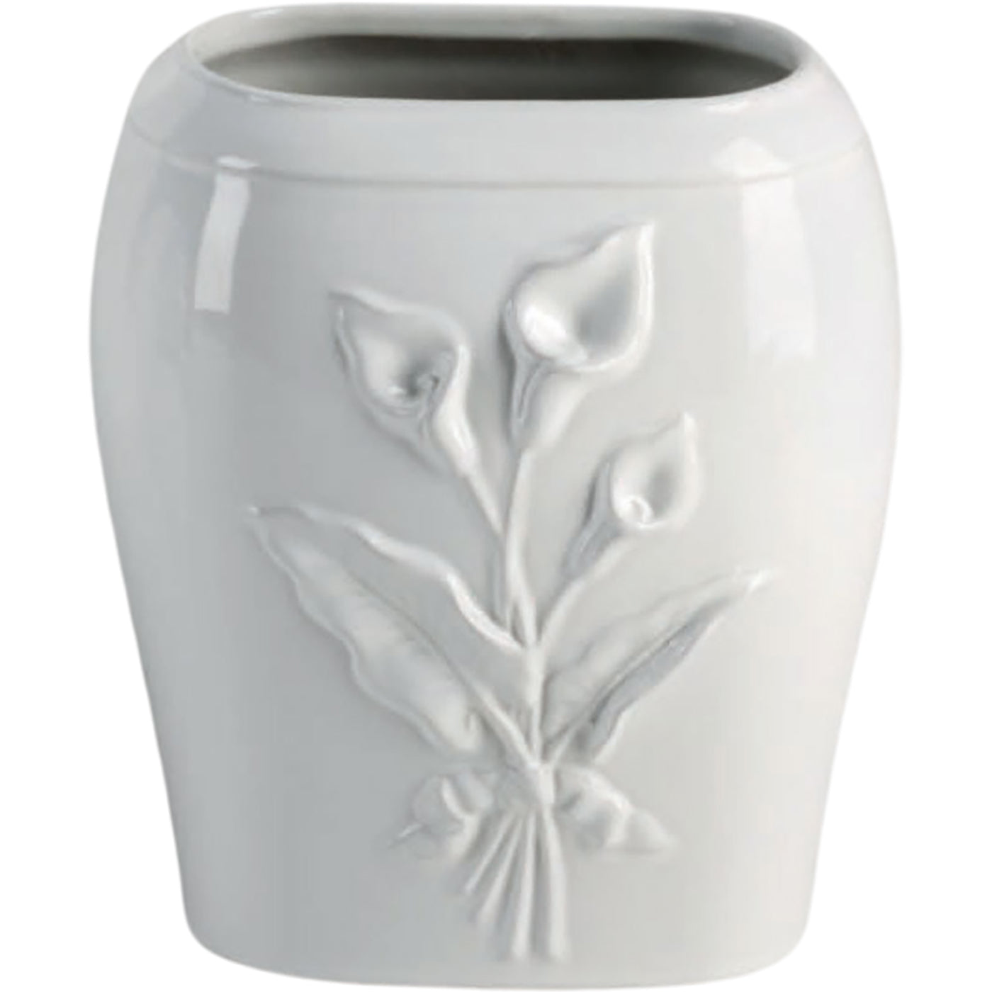 Rechteckige Grabvase Calla 19x17cm Aus weißem Porzellan, für Bodenbefestigung CAL160T