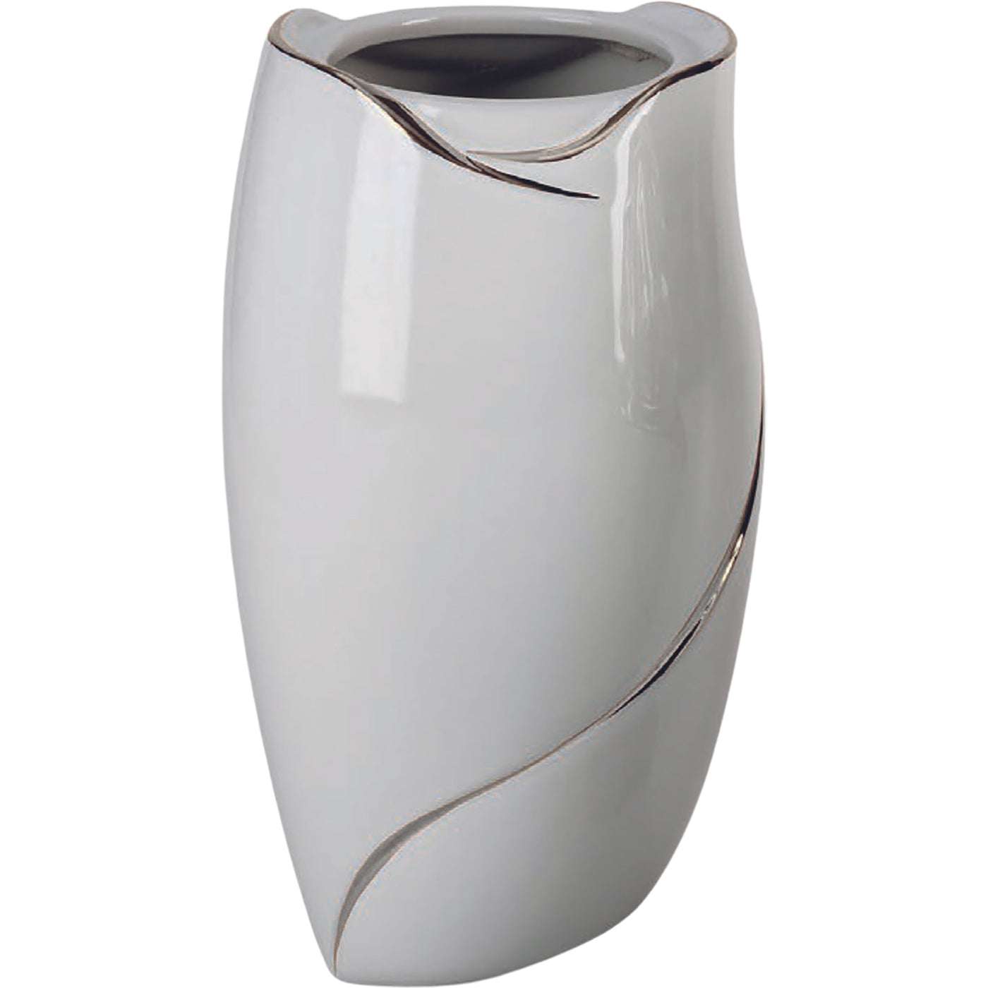 Vase funéraire Why platine 21x13cm En porcelaine blanche avec décoration platine, fixation murale WHY156P/PLT