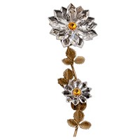 Wall plaque branch with double snowflake 24cm - 9,5in Bronze and crystal ornament for tombstone 301108