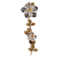 Wall plaque branch with double water lily 24cm - 9,5in Bronze and crystal ornament for tombstone 301102