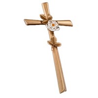 Crucifijo con lirio de agua 28cm En bronce, con cristal, a pared AS/404300102