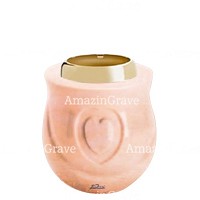 Base per lampada votiva Cuore 10cm In marmo Rosa Bellissimo, con ghiera in acciaio dorata