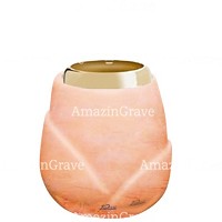 Base per lampada votiva Liberti 10cm In marmo Rosa Bellissimo, con ghiera in acciaio dorata