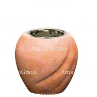 Base for grave lamp Soave 10cm - 4in In Rosa Bellissimo marble, with recessed nickel plated ferrule