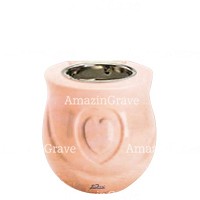 Base for grave lamp Cuore 10cm - 4in In Rosa Bellissimo marble, with recessed nickel plated ferrule