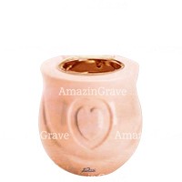 Base for grave lamp Cuore 10cm - 4in In Rosa Bellissimo marble, with recessed copper ferrule