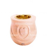 Base for grave lamp Cuore 10cm - 4in In Rosa Bellissimo marble, with recessed golden ferrule