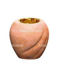 Base for grave lamp Soave 10cm - 4in In Rosa Bellissimo marble, with recessed golden ferrule