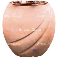 Jardinière Soave 19cm En marbre Rosa Bellissimo, intérieur cuivre