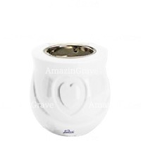 Base for grave lamp Cuore 10cm - 4in In Pure white marble, with recessed nickel plated ferrule