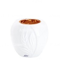 Base pour lampe funéraire Spiga 10cm En marbre Blanc Pur, avec griffe cuivre à encastré