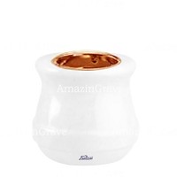 Base pour lampe funéraire Calyx 10cm En marbre Blanc Pur, avec griffe cuivre à encastré