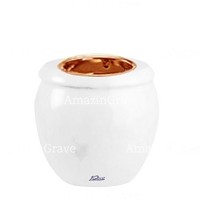 Base pour lampe funéraire Amphòra 10cm En marbre Blanc Pur, avec griffe cuivre à encastré