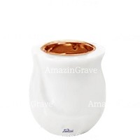 Base pour lampe funéraire Gondola 10cm En marbre Blanc Pur, avec griffe cuivre à encastré