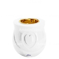 Base for grave lamp Cuore 10cm - 4in In Pure white marble, with recessed golden ferrule