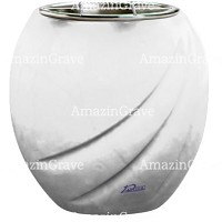 Flowers pot Soave 19cm - 7,5in In Pure white marble, steel inner
