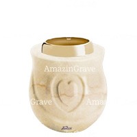 Base for grave lamp Cuore 10cm - 4in In Botticino marble, with golden steel ferrule