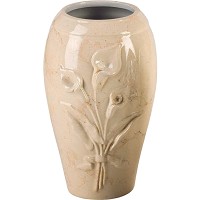 Grabvase Calla botticino 21x13cm Aus weißem Porzellan mit Botticino-Dekor, für Bodenbefestigung CAL162P/BOTT