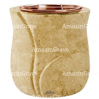 Macetero para flores Charme 19cm En marmol de Trani, interior en cobre