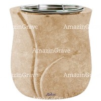 Flowers pot Charme 19cm - 7,5in In Travertino marble, steel inner