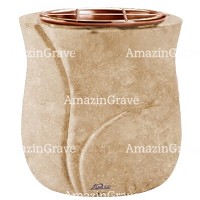 Macetero para flores Leggiadra 19cm En marmol Travertino, interior en cobre