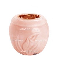 Base pour lampe funéraire Calla 10cm En marbre Rosa Bellissimo, avec griffe cuivre à encastré