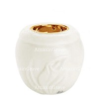 Base for grave lamp Calla 10cm - 4in In Pure white marble, with recessed golden ferrule