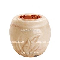 Base for grave lamp Calla 10cm - 4in In Botticino marble, with recessed copper ferrule