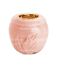 Base for grave lamp Calla 10cm - 4in In Pink Portugal marble, with recessed golden ferrule