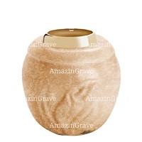 Base for grave lamp Calla 10cm - 4in In Travertino marble, with golden steel ferrule