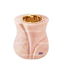 Base for grave lamp Charme 10cm - 4in In Rosa Bellissimo marble, with recessed golden ferrule