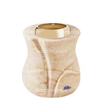 Base per lampada votiva Charme 10cm In marmo di Botticino, con ghiera in acciaio dorata