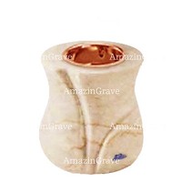 Base for grave lamp Charme 10cm - 4in In Botticino marble, with recessed copper ferrule