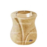 Base per lampada votiva Charme 10cm In marmo di Trani, con ghiera in acciaio dorata