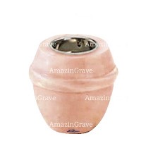 Base for grave lamp Chordé 10cm - 4in In Rosa Bellissimo marble, with recessed nickel plated ferrule