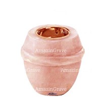 Base pour lampe funéraire Chordé 10cm En marbre Rose Portugal, avec griffe cuivre à encastré