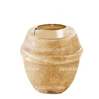 Base per lampada votiva Chordé 10cm In marmo Travertino, con ghiera in acciaio dorata