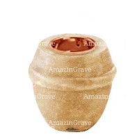 Base for grave lamp Chordé 10cm - 4in In Travertino marble, with recessed copper ferrule