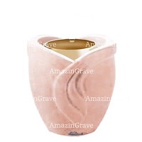 Base per lampada votiva Gres 10cm In marmo Rosa Portogallo, con ghiera in acciaio dorata