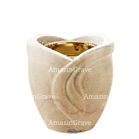 Base for grave lamp Gres 10cm - 4in In Botticino marble, with recessed golden ferrule