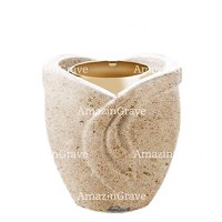 Base per lampada votiva Gres 10cm In marmo Calizia, con ghiera in acciaio dorata