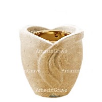 Base for grave lamp Gres 10cm - 4in In Trani marble, with recessed golden ferrule