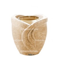 Base per lampada votiva Gres 10cm In marmo Travertino, con ghiera in acciaio dorata