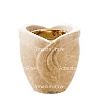 Base per lampada votiva Gres 10cm In marmo Travertino, con ghiera a incasso dorata